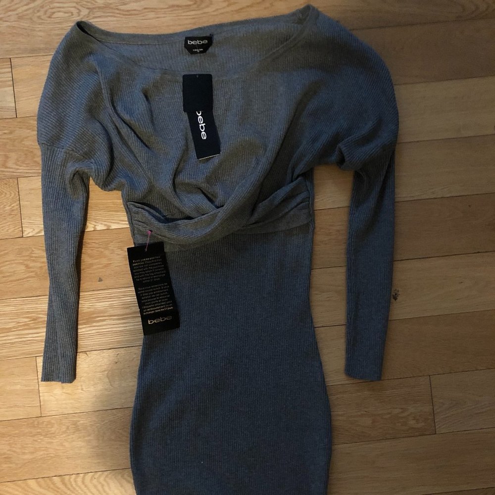 Brand NEW -off shoulder sweater midi dress charcoal grey XS dress with tag on